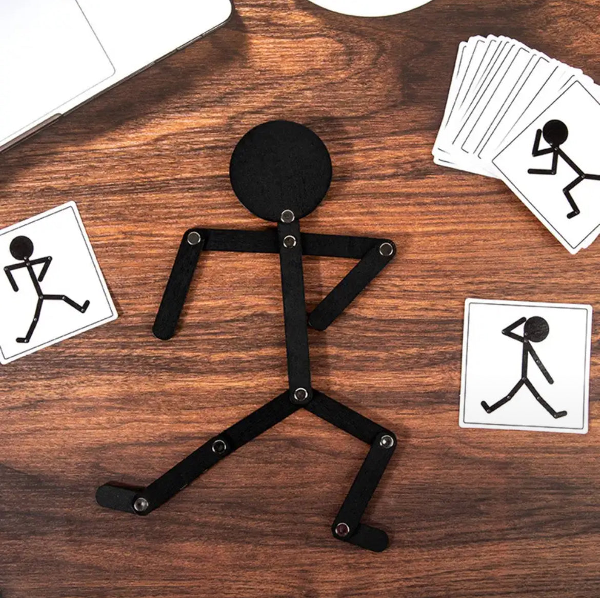 Educational Toy: Movable Wooden Figure with Pose Cards