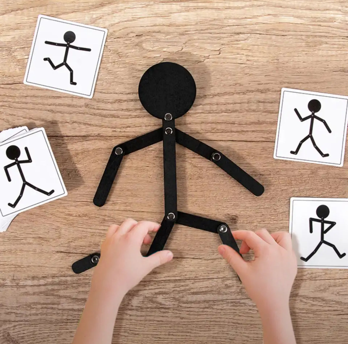 Educational Toy: Movable Wooden Figure with Pose Cards