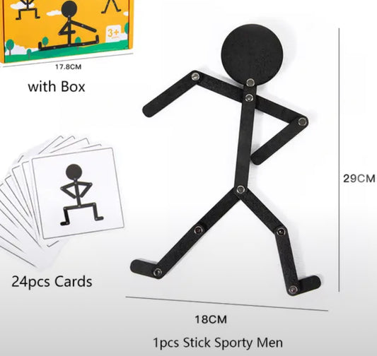 Educational Toy: Movable Wooden Figure with Pose Cards